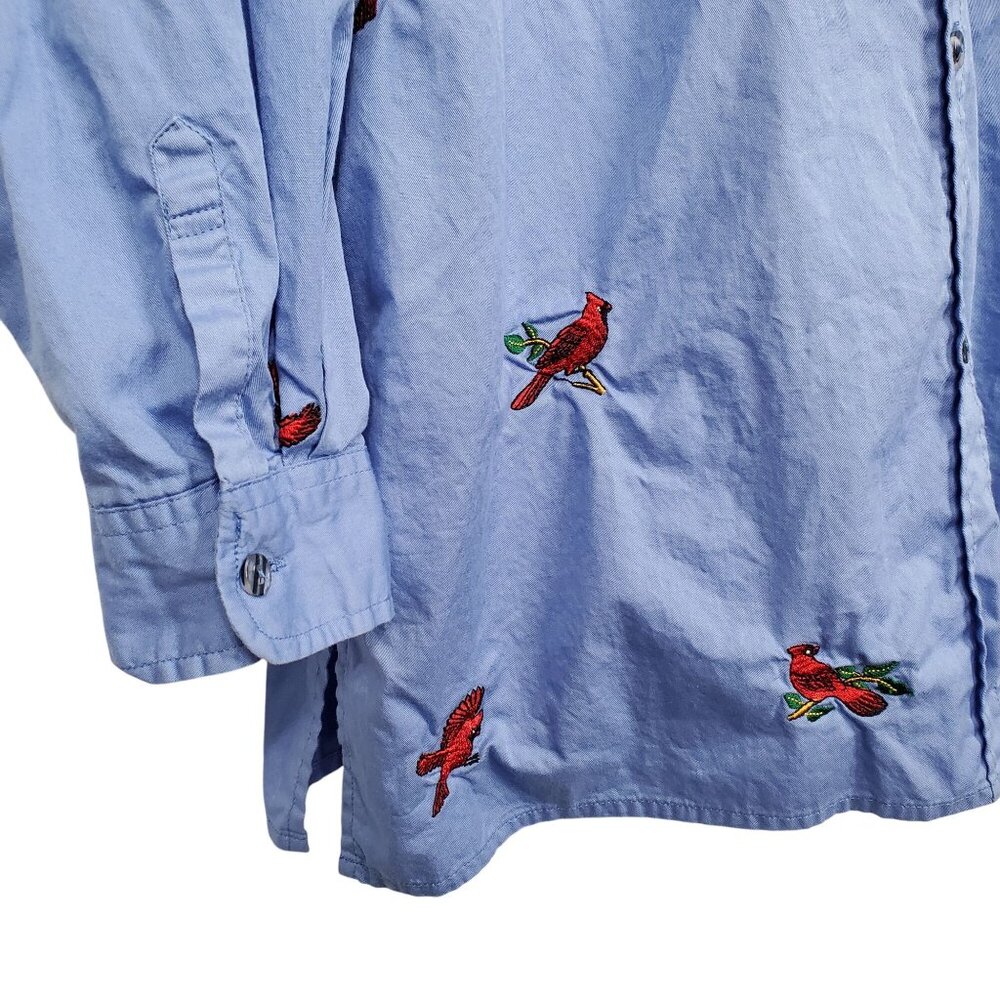 Casey Coleman L Shirt Embroidered Cardinal Bird Long Sleeve 100% Cotton Casual - Picture 7 of 11